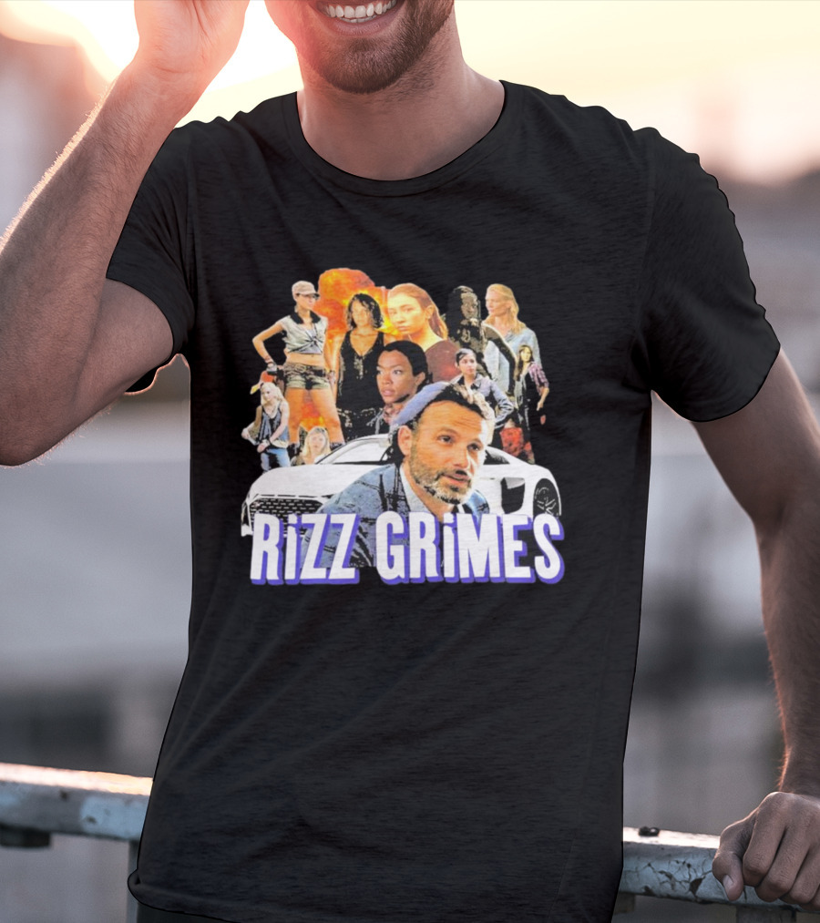 Rizz Grimes Walking Dead Car Iconic Character Collage T-Shirt