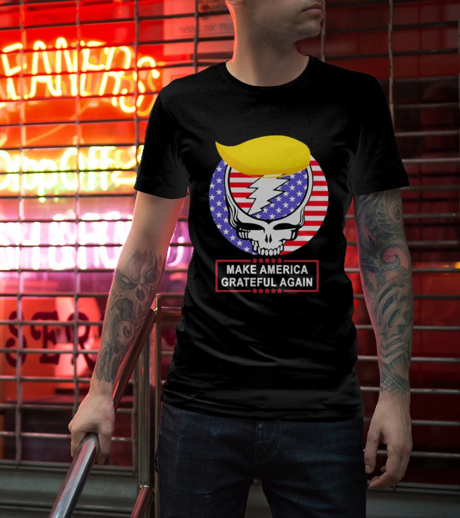 Make America Grateful Again Skull With Lightning Bolt And Flag T-Shirt