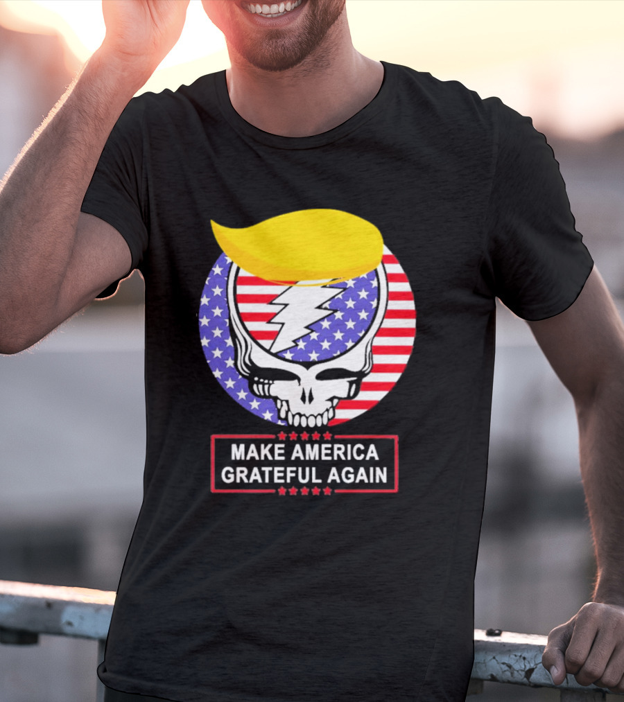 Make America Grateful Again Skull With Lightning Bolt And Flag T-Shirt