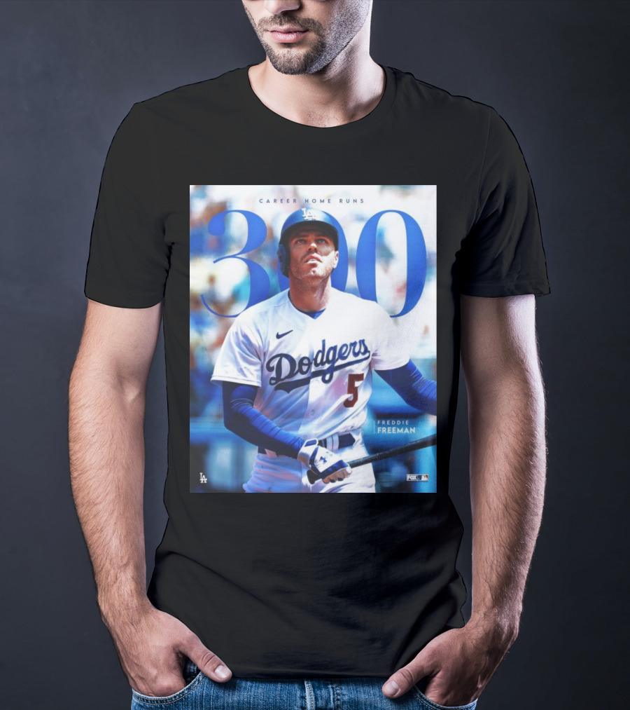 Dodgers Freddie Freeman 300 Career Home Runs Achievement Image With MLB T-Shirt