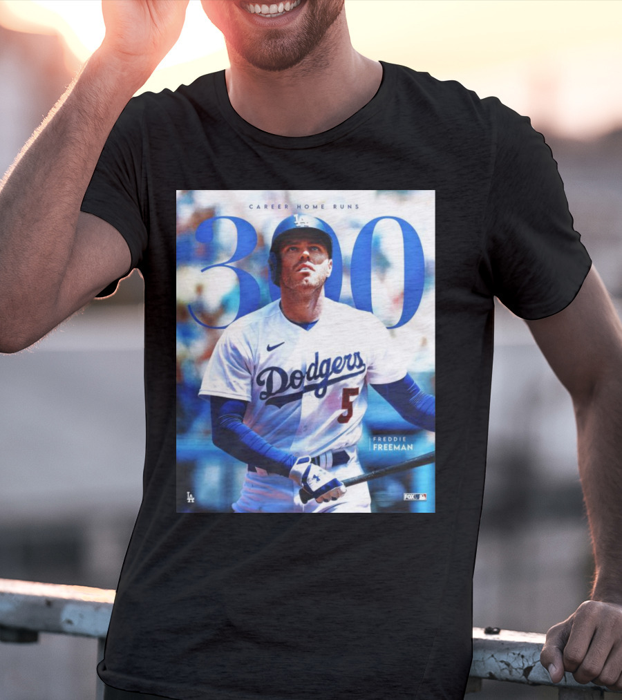 Dodgers Freddie Freeman 300 Career Home Runs Achievement Image With MLB T-Shirt