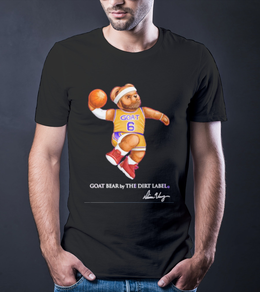 Los Angeles Lakers LeBron James GOAT Bear By The Dirt Label 6 T-Shirt