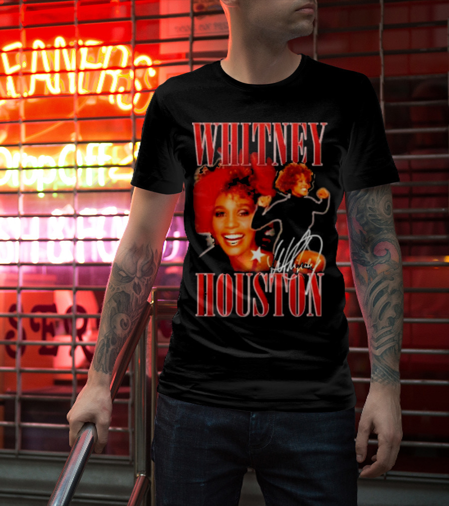WHITNEY HOUSTON Signature Red Portrait With Joyful Expression T-Shirt