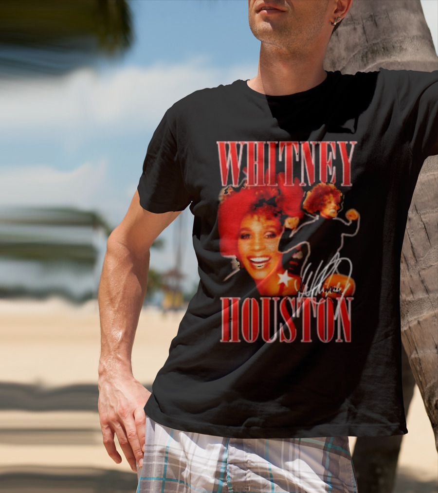 WHITNEY HOUSTON Signature Red Portrait With Joyful Expression T-Shirt