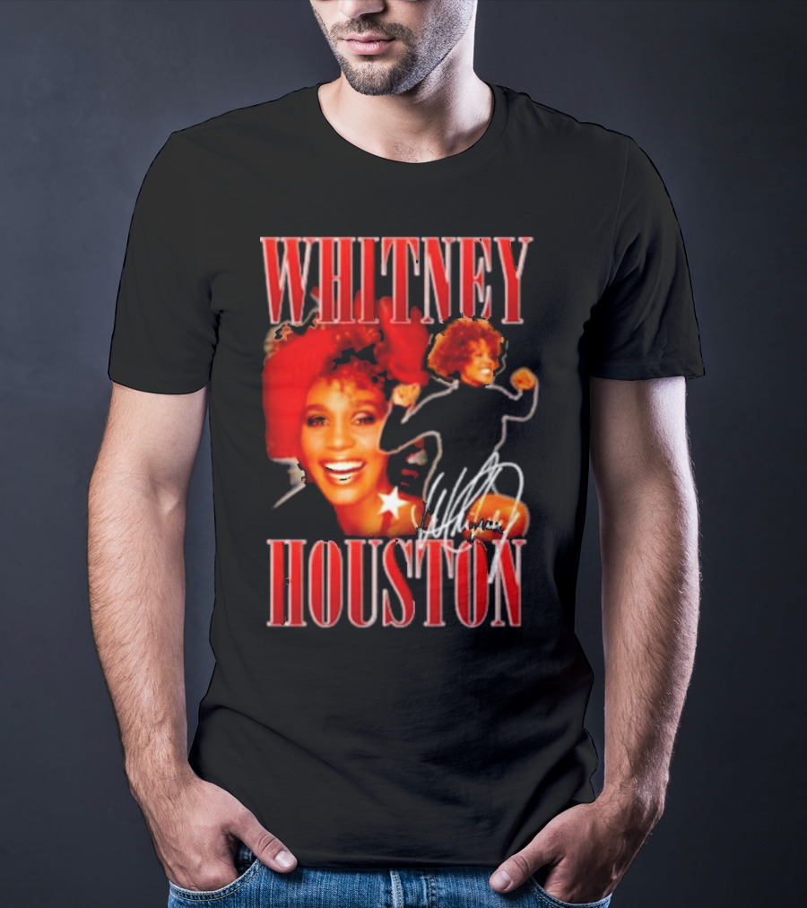 WHITNEY HOUSTON Signature Red Portrait With Joyful Expression T-Shirt