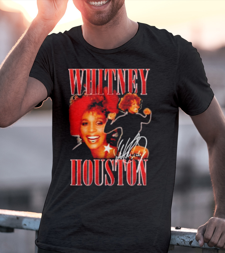 WHITNEY HOUSTON Signature Red Portrait With Joyful Expression T-Shirt