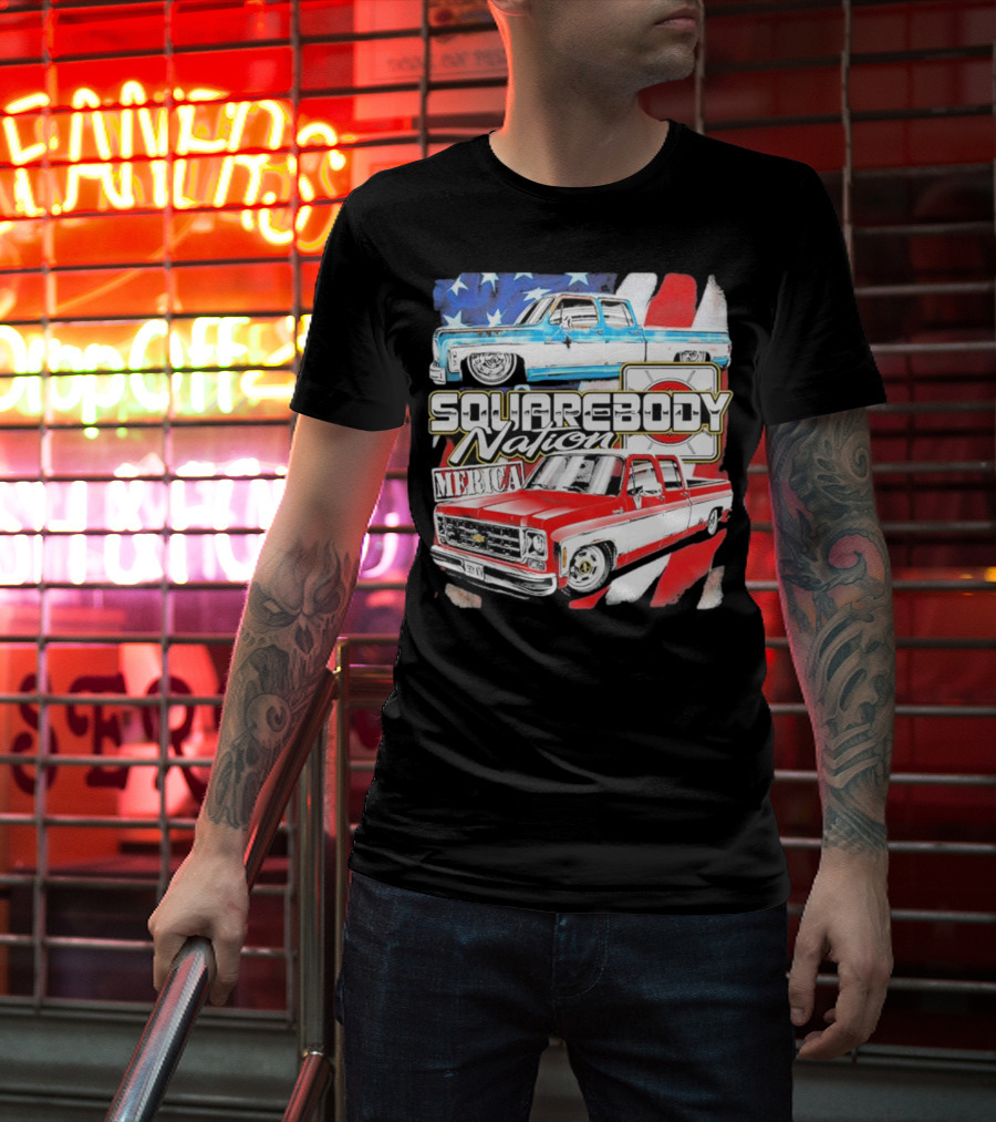 Squarebody Nation Merica American Flag Pickup Trucks T-Shirt