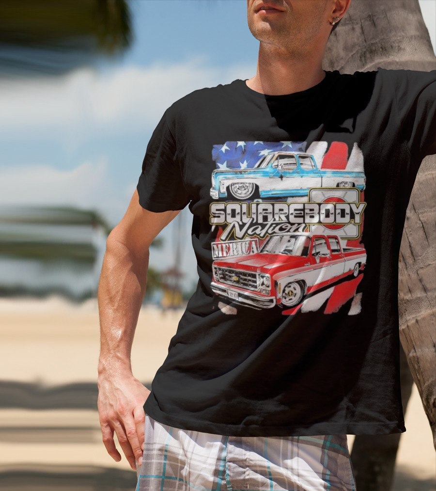 Squarebody Nation Merica American Flag Pickup Trucks T-Shirt
