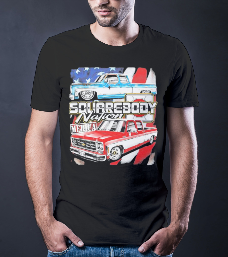 Squarebody Nation Merica American Flag Pickup Trucks T-Shirt