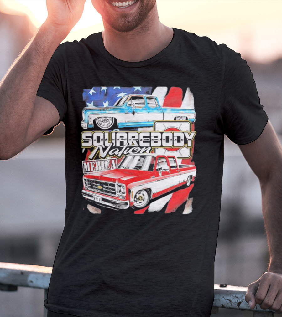Squarebody Nation Merica American Flag Pickup Trucks T-Shirt