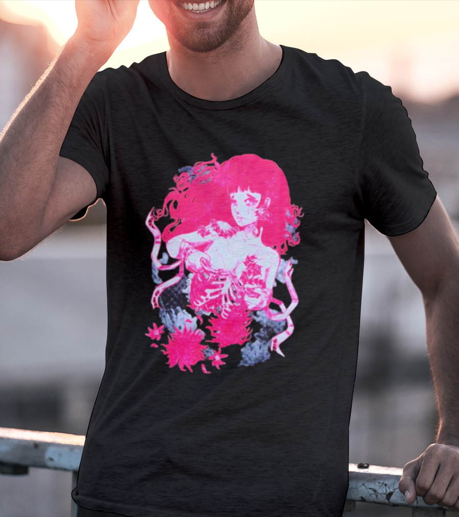 Centipede Girl Rib Cage Pink Floral T-Shirt
