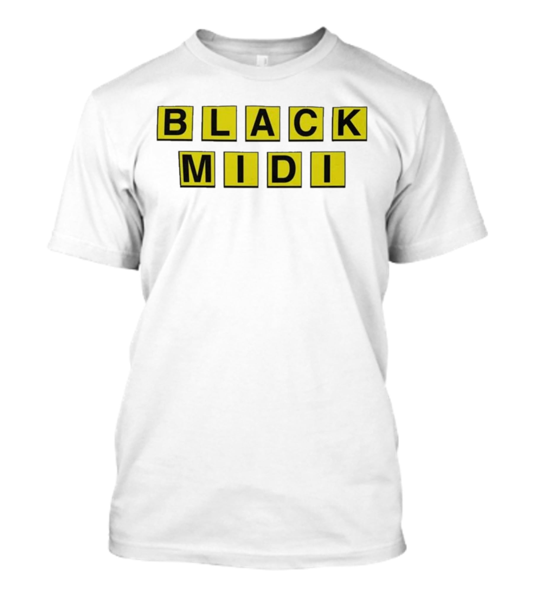 Black Midi Waffle House Black Yellow Block Letters T-Shirt