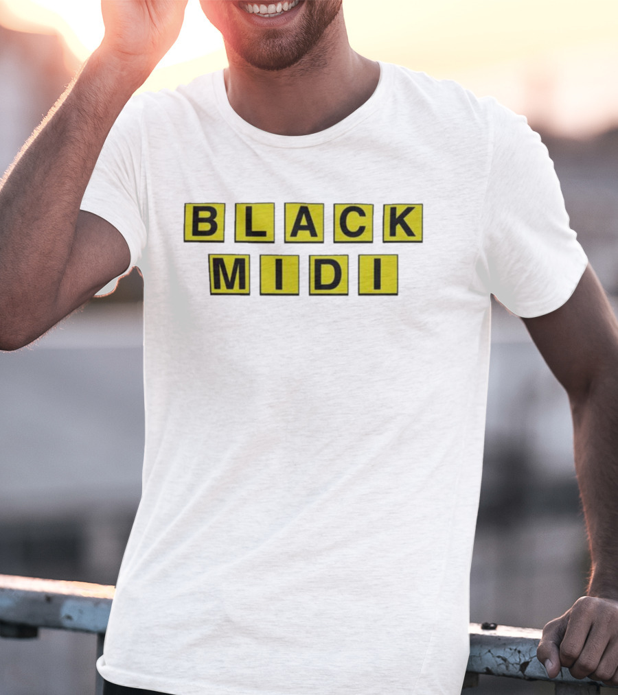 Black Midi Waffle House Black Yellow Block Letters T-Shirt
