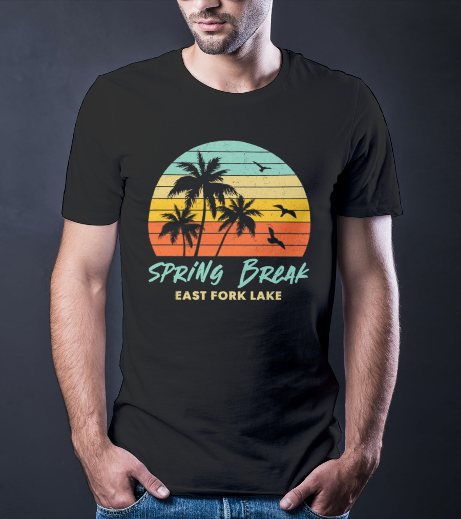 Spring Break East Fork Lake Sunset Palm Trees And Birds T-Shirt