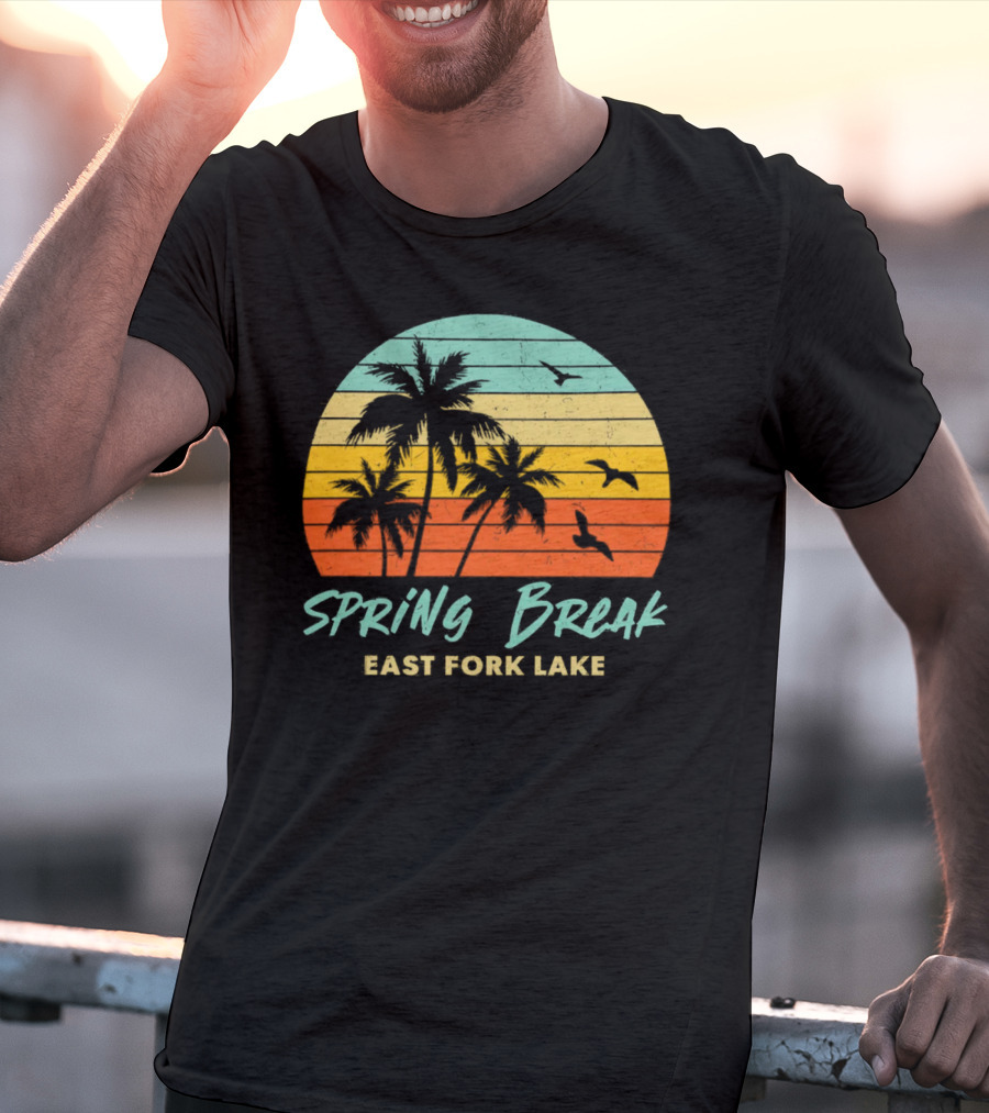 Spring Break East Fork Lake Sunset Palm Trees And Birds T-Shirt