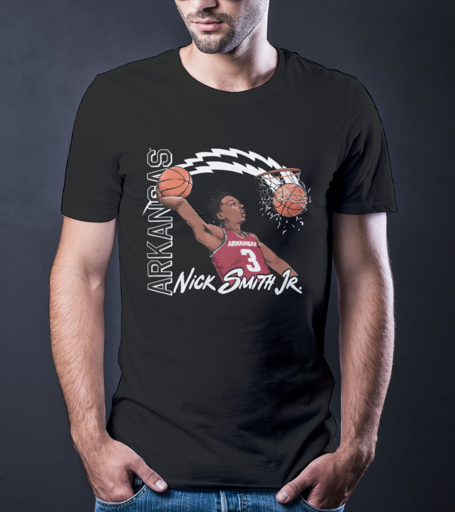 Arkansas Razorbacks Basketball Nick Smith Jr Dunk Action T-Shirt