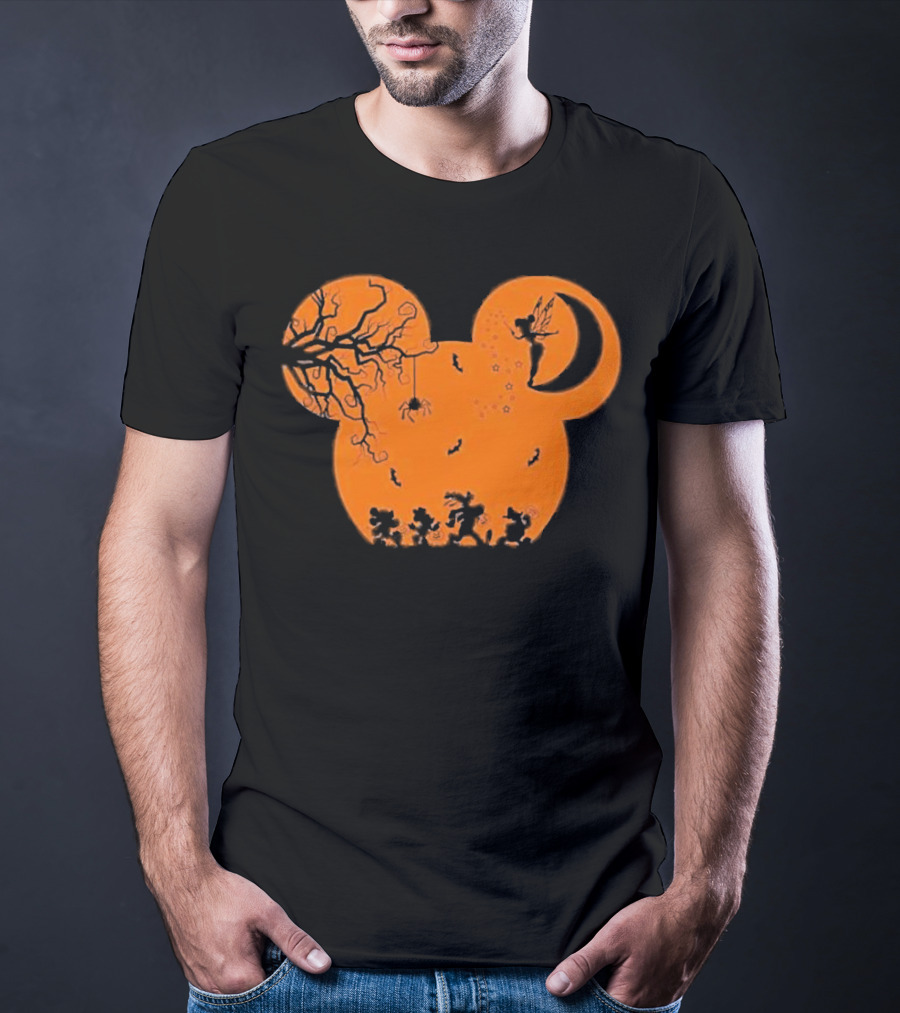 Disney Halloween Not So Scary Party Mickey Silhouette With Tinkerbell And Characters T-Shirt