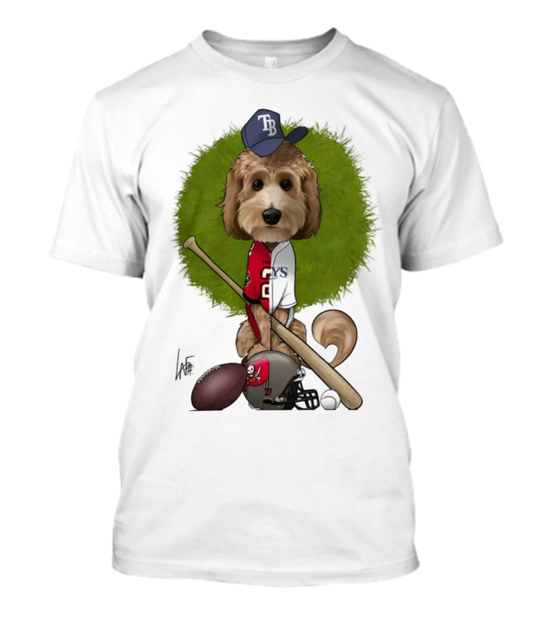 6217 Mcglumphy Tampa Bay Rays Buccaneers Canine Caricature With Sports Equipment T-Shirt