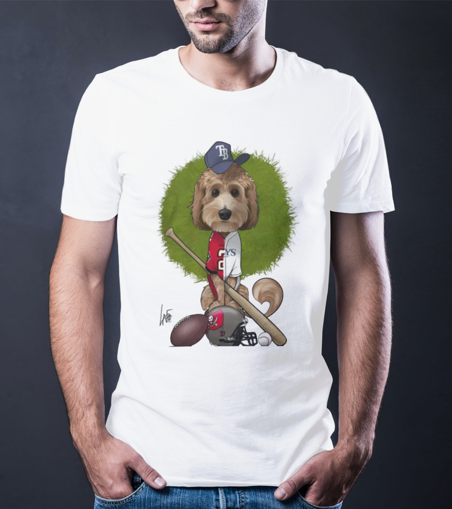 6217 Mcglumphy Tampa Bay Rays Buccaneers Canine Caricature With Sports Equipment T-Shirt