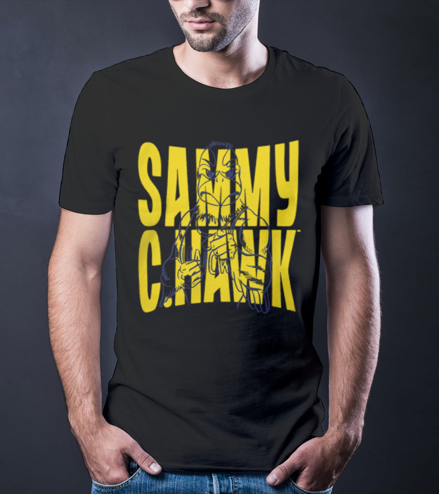 UNC Wilmington Seahawks Sammy C. Hawk Bold Yellow Text With Mascot Outline T-Shirt