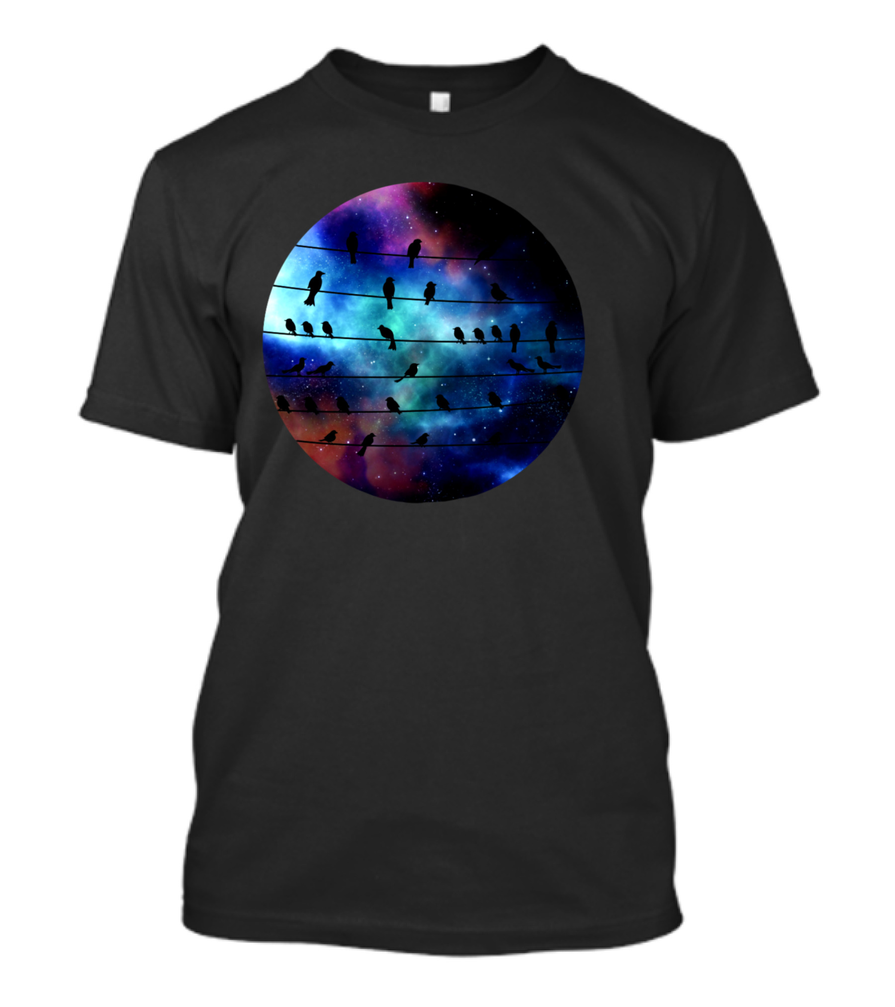 Birds On A Wire Cosmic Galaxy Silhouette In Space T-Shirt