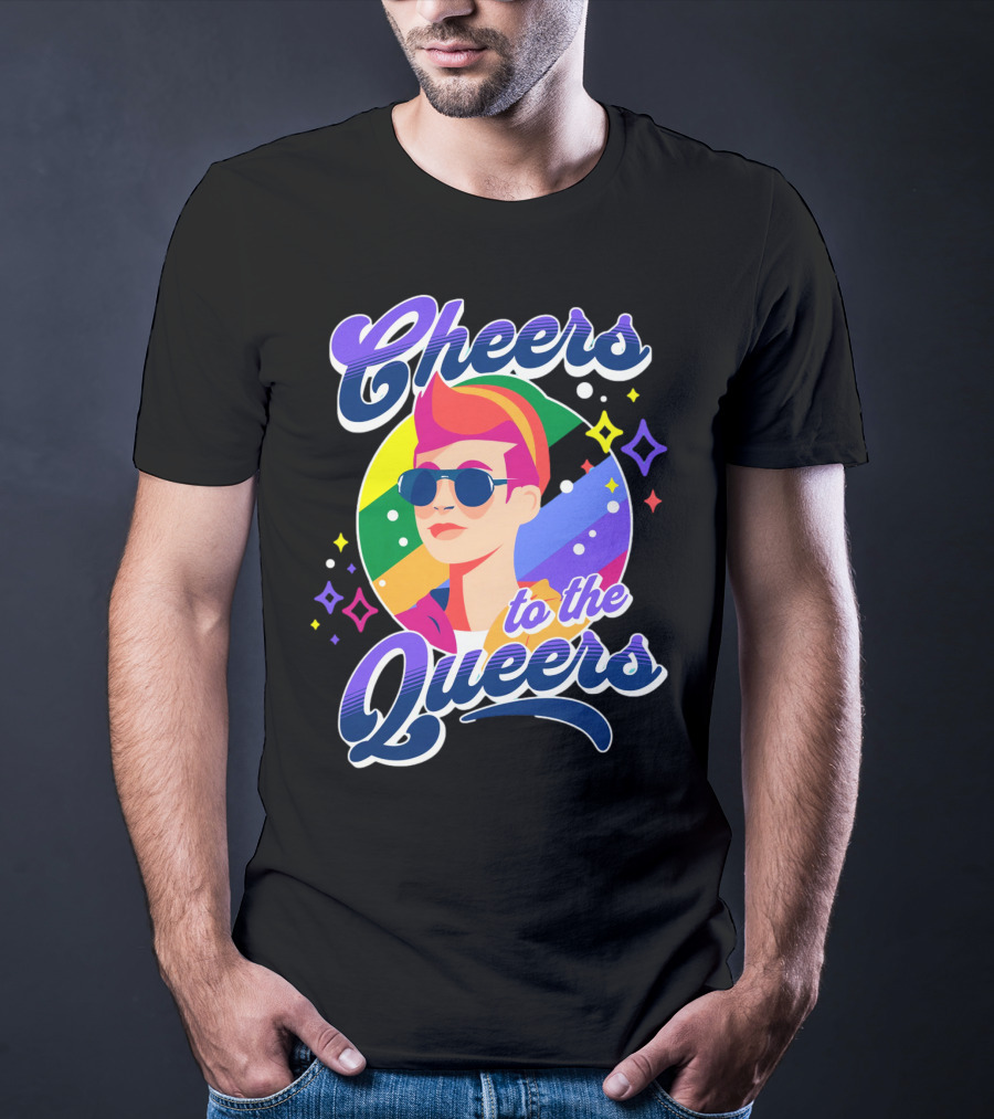 Cheers To The Queers Pride Rainbow Sunglasses Retro 80s T-Shirt