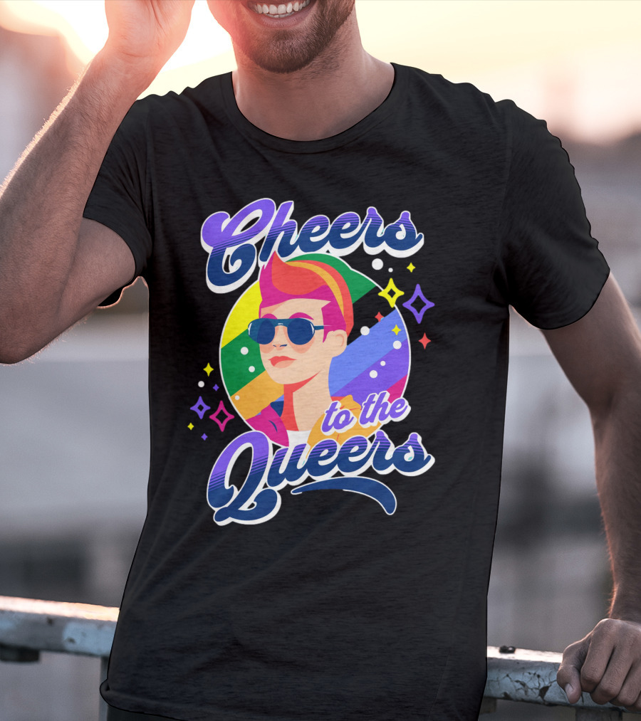Cheers To The Queers Pride Rainbow Sunglasses Retro 80s T-Shirt