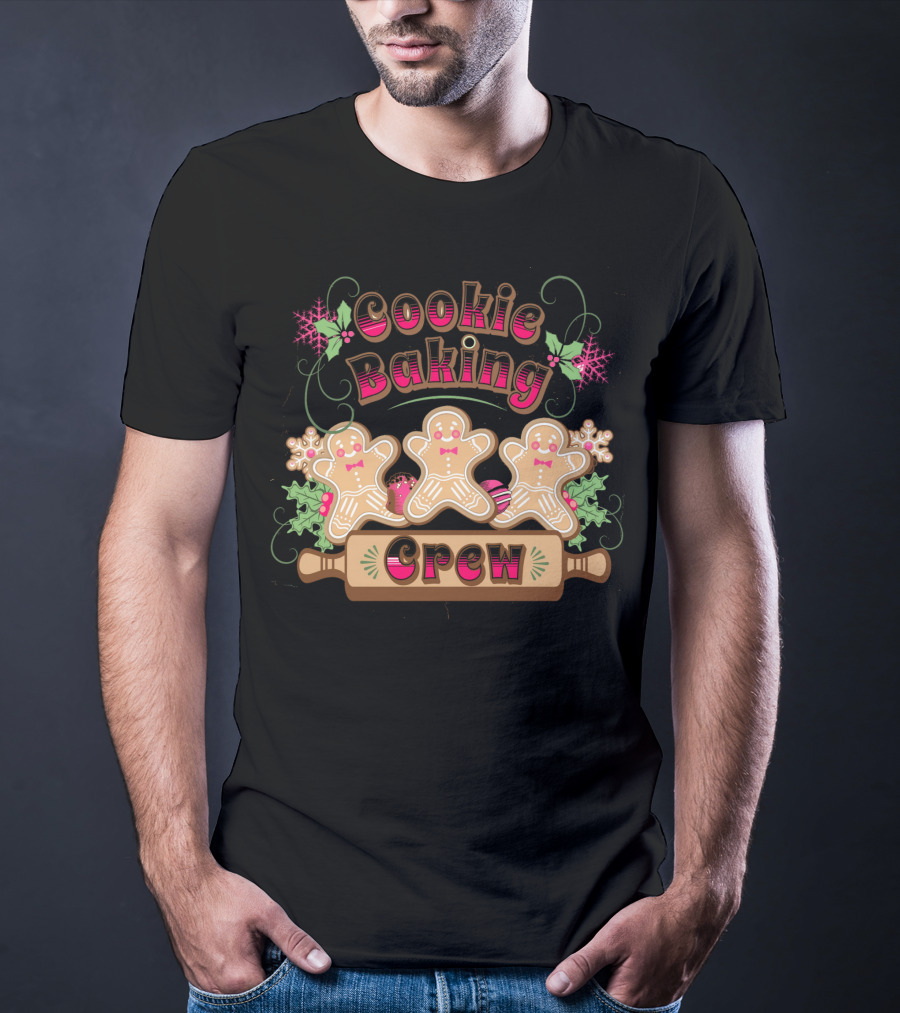 Cookie Baking Crew Gingerbread Ginger Festive Holiday Snowflakes T-Shirt