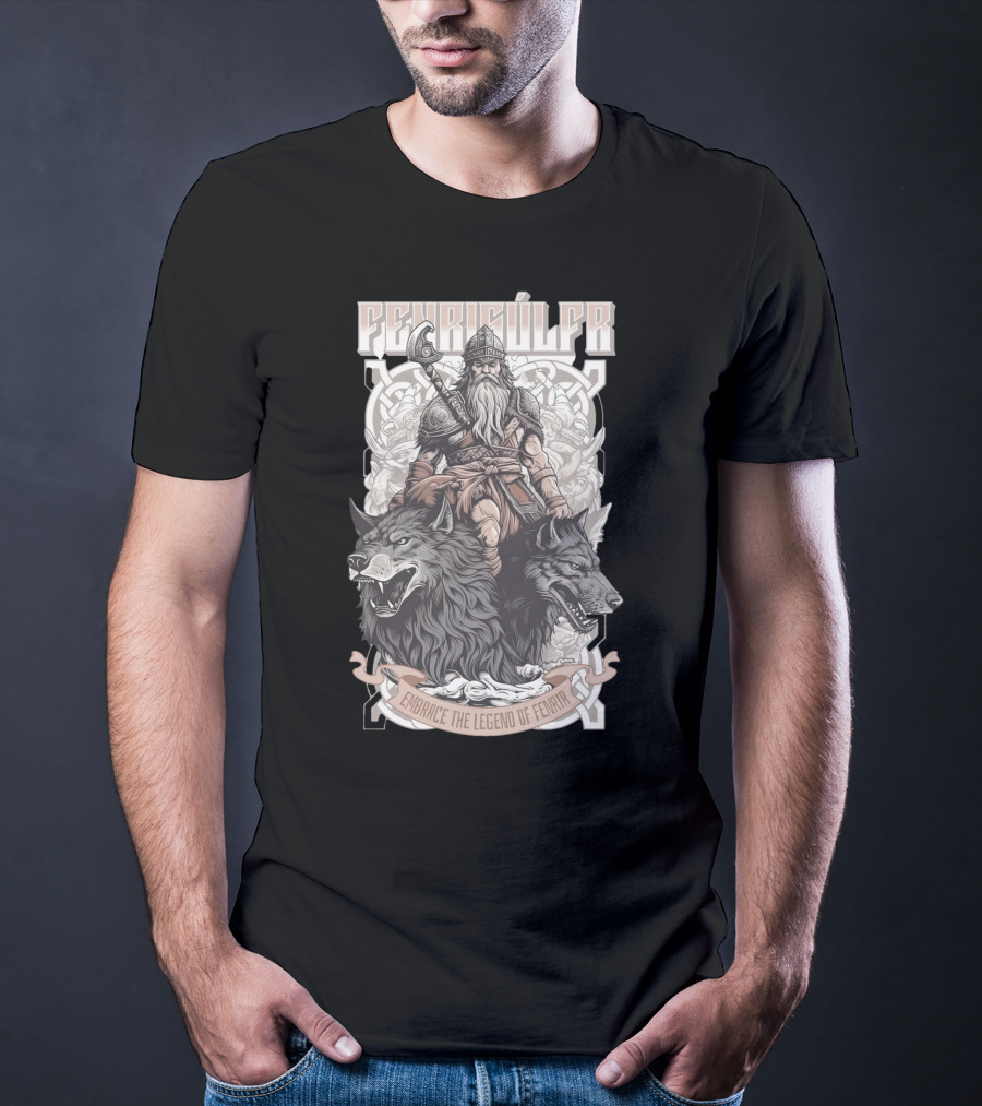 Fenrisúlfr Embrace The Legend Of Fenrir Viking Warrior With Wolves T-Shirt