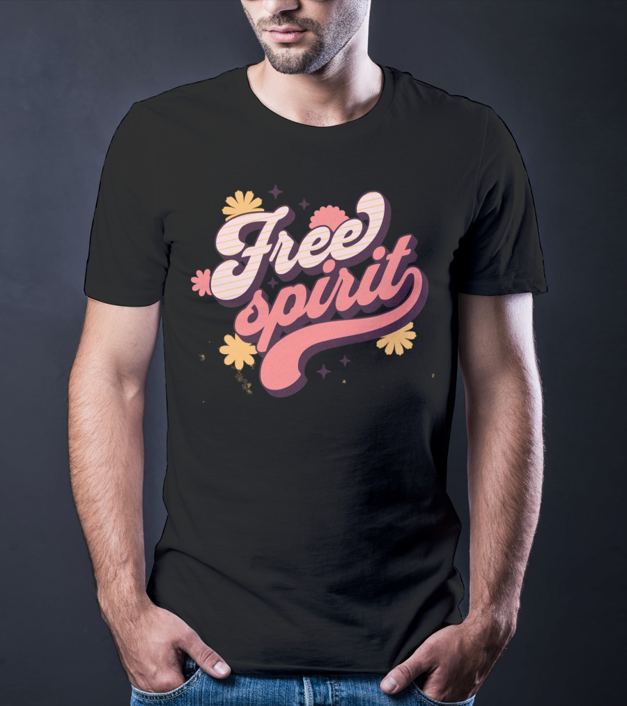 Free Spirit Retro Pink And Yellow Flowers T-Shirt