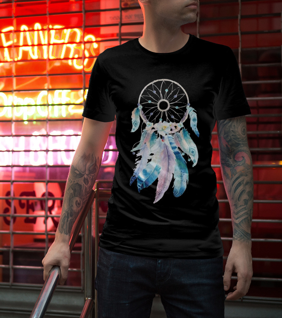 Harajuku Women Feather Dreamcatcher Flower Printed T-Shirt