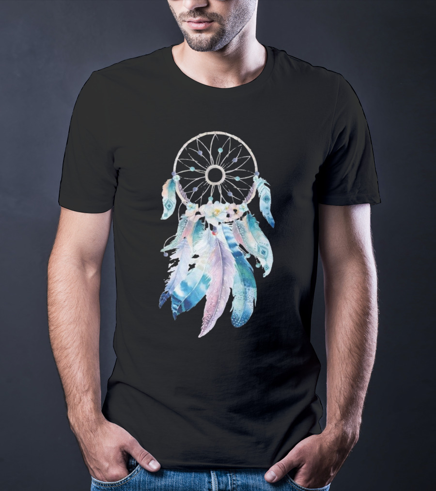 Harajuku Women Feather Dreamcatcher Flower Printed T-Shirt