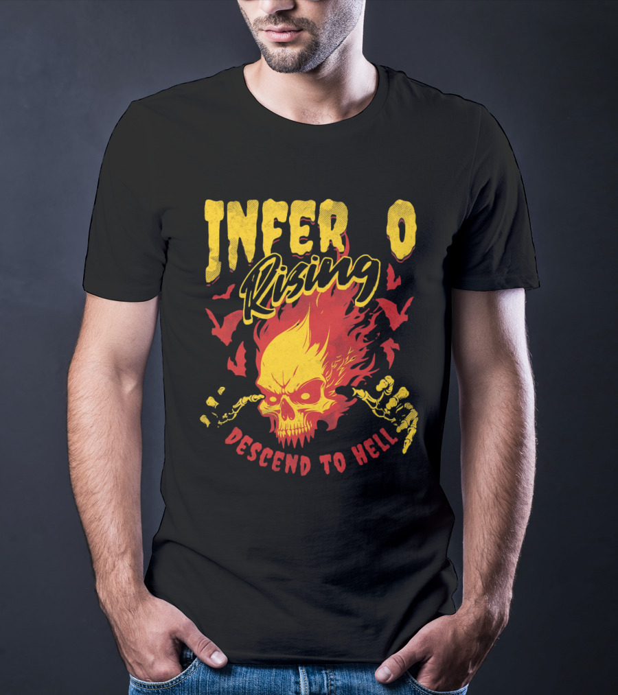 Inferno Rising Descend To Hell Fiery Skull T-Shirt