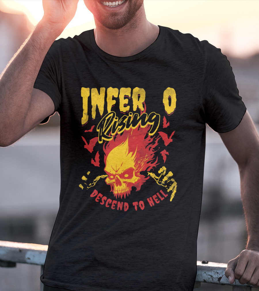 Inferno Rising Descend To Hell Fiery Skull T-Shirt