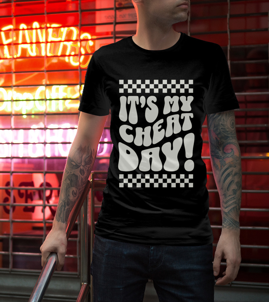It's My Cheat Day Wavy Typography With Retro Checkerboard Border T-Shirt