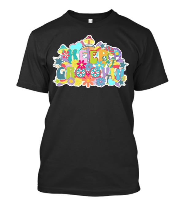 KEEP GROOVIN Psychedelic Flowers And Stars Retro Vibes T-Shirt