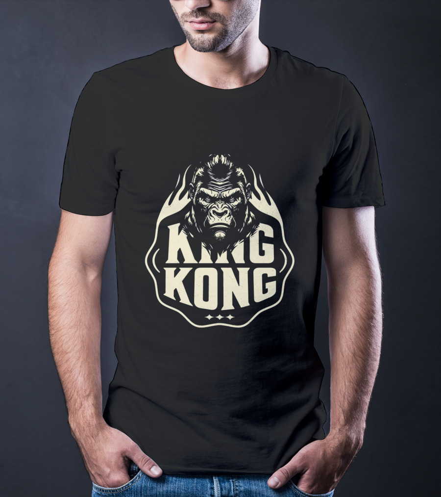 King Kong Fierce Gorilla Face Vintage Style Flame Outline T-Shirt