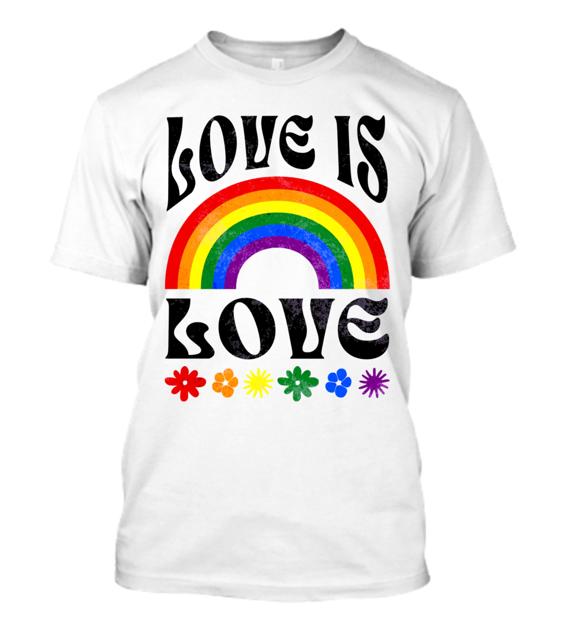Love Is Love Rainbow Pride With Colorful Flowers T-Shirt