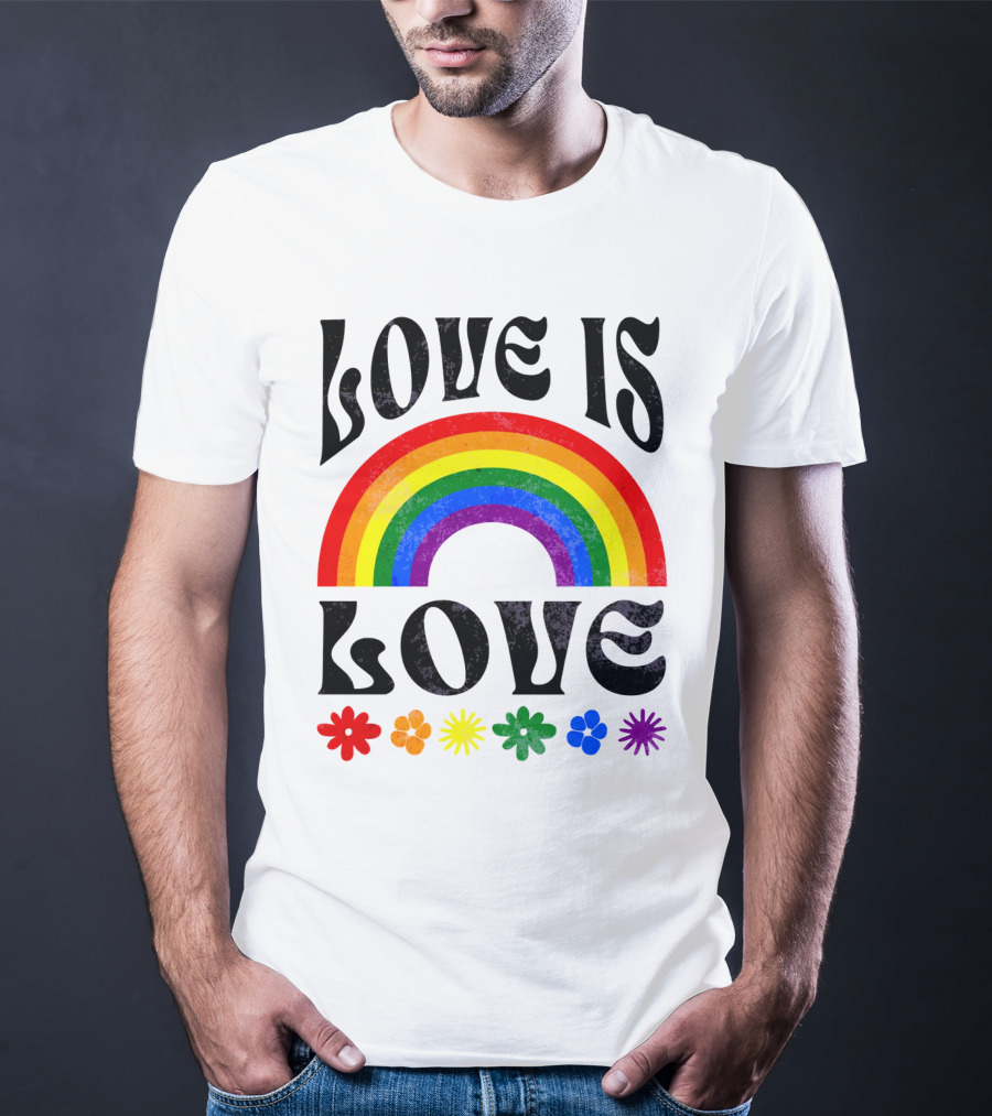 Love Is Love Rainbow Pride With Colorful Flowers T-Shirt