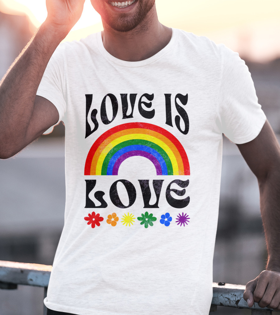 Love Is Love Rainbow Pride With Colorful Flowers T-Shirt