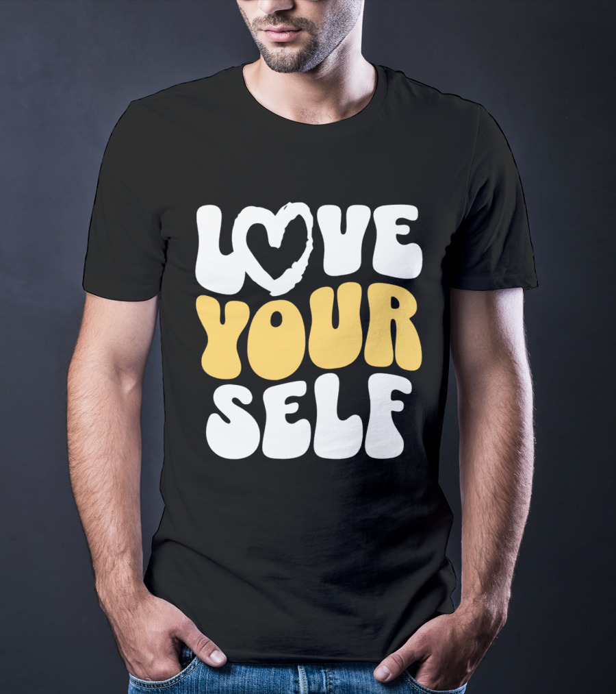 Love Your Self Heart Wavy Typography T-Shirt