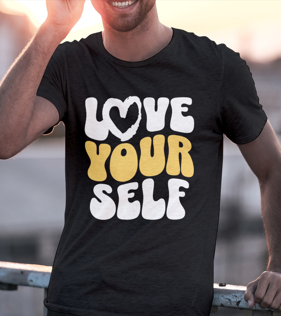 Love Your Self Heart Wavy Typography T-Shirt