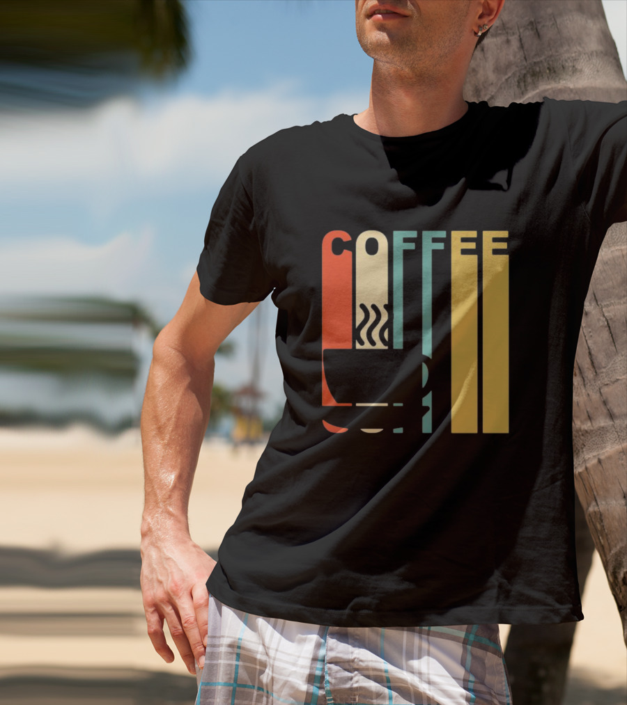 Vintage Coffee Cup Retro Stripes COFFEE Text T-Shirt