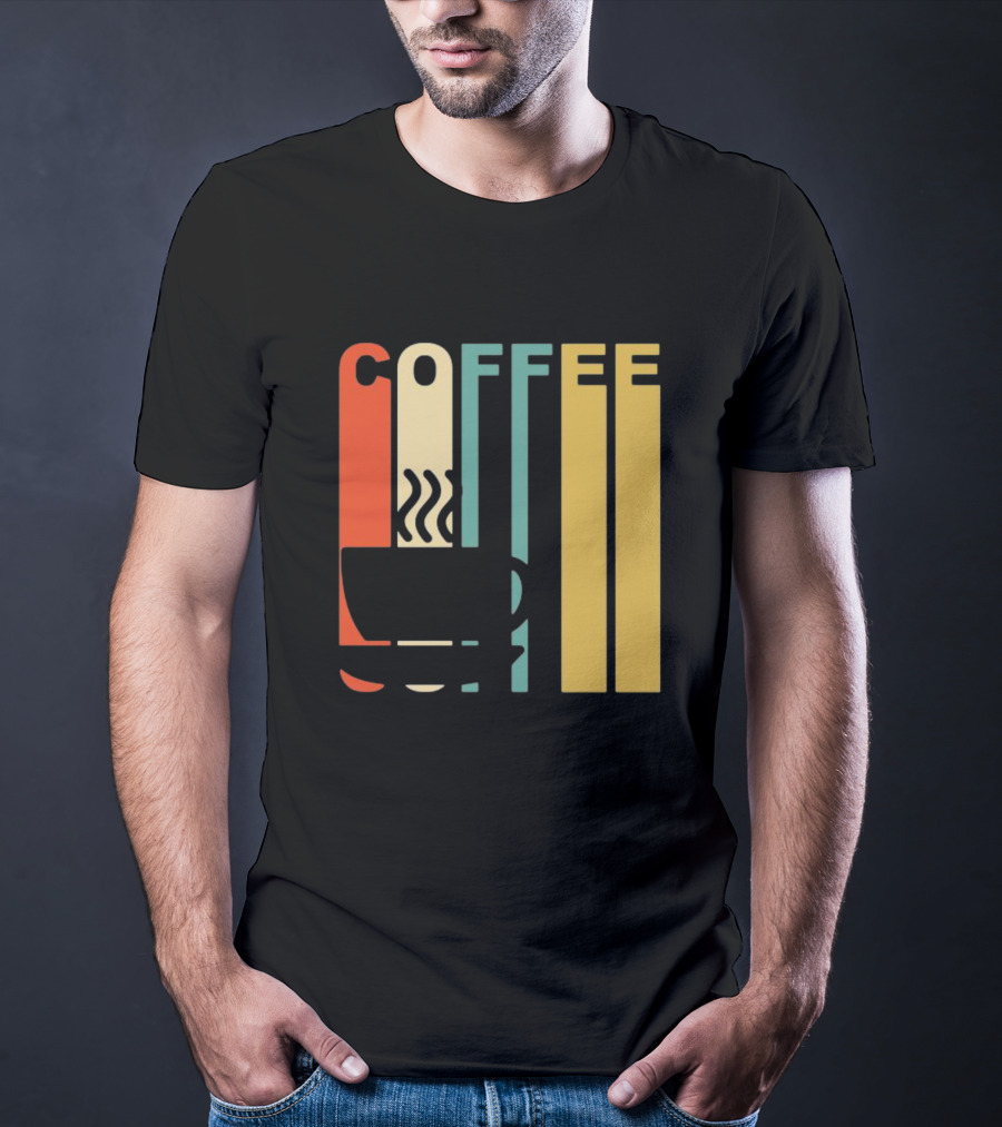 Vintage Coffee Cup Retro Stripes COFFEE Text T-Shirt