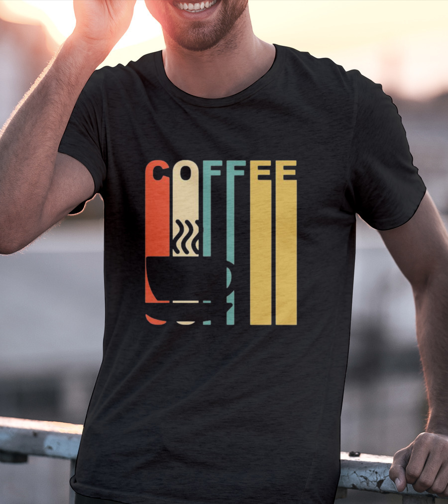 Vintage Coffee Cup Retro Stripes COFFEE Text T-Shirt