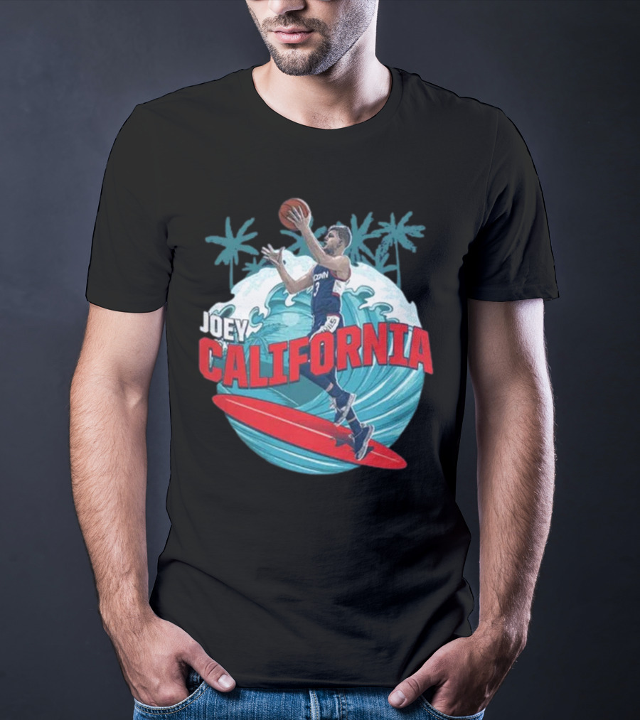 Joey California Basketball Surfing UConn Wave Palms T-Shirt
