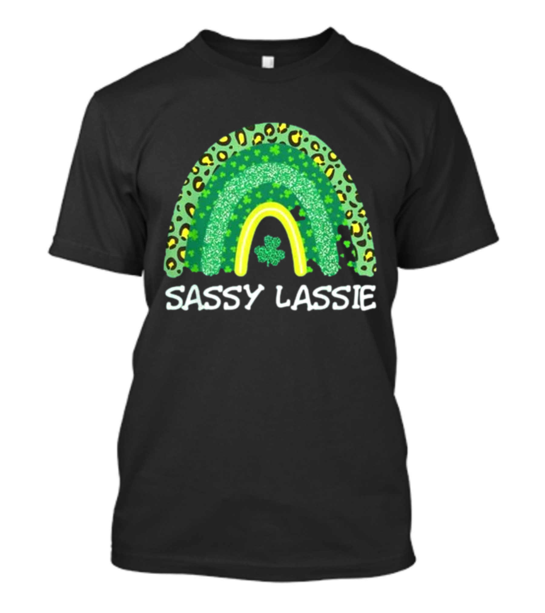 St Patricks Day Women Funny Sassy Lassie Leopard Rainbow Shamrock T-Shirt