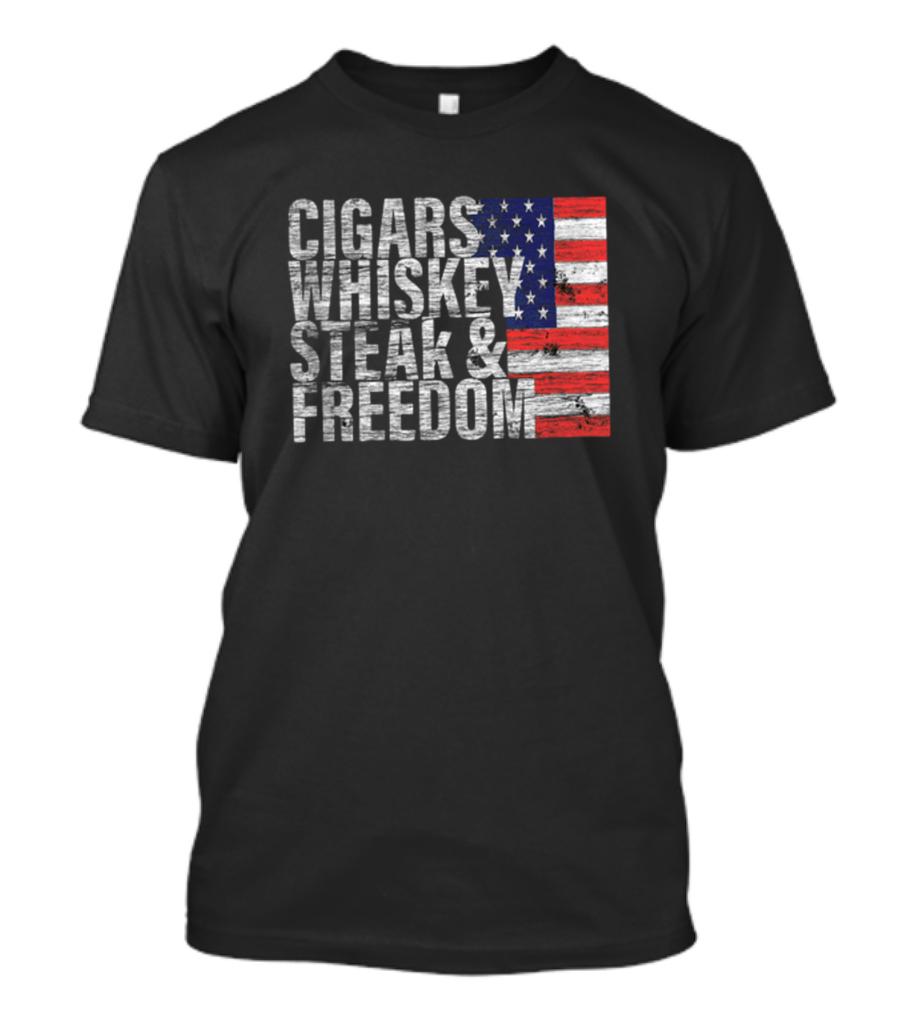 Cigars Whiskey Steak And Freedom American Flag Patriotic T-Shirt