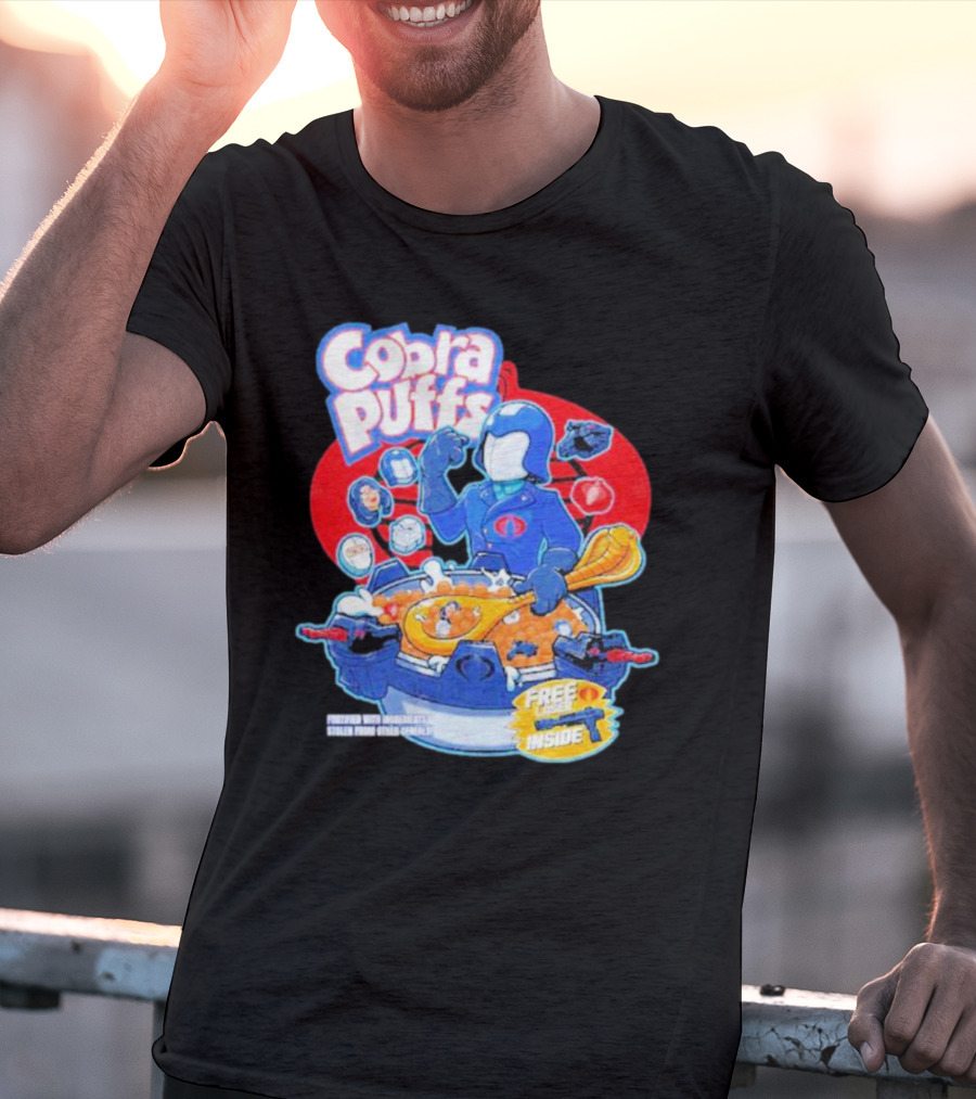 Cobra Puffs Free Laser Inside Funko Pop Style Cereal Commander Cartoon Scene T-Shirt