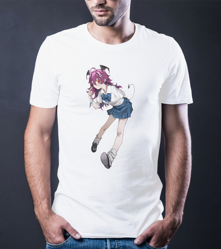 Devil Girl Anime School Uniform Purple Hair Horns Tail T-Shirt